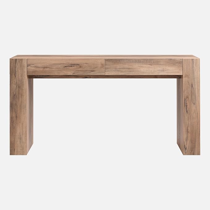 OKD Modern Entryway Console Table, Sofa Table with Drawers, 63" Long Hall Table Behind Couch, Thick Wood Design for Living Room, Hallway - Rustic Oak