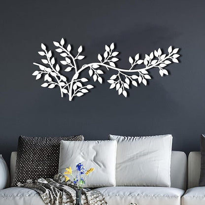 yumcake Metal Tree Leaf Wall Decor, Metal Tree Wall Art, Vine Olive Branch Leaf, Leafy Ivy, Leaves Hanging Wall Art, Branch Wall Decor for Living Room (Black, 53 x 23 inches / 135 x 58 cm)