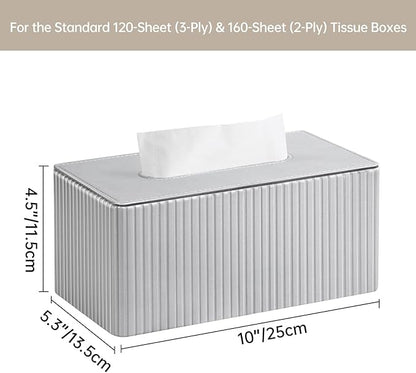 PU Leather Tissue Box Cover for up to 3.9" High Boxes, Rectangle Tissue Box Holder for Bathroom Bedroom Living Room Office (Silver Stripe)