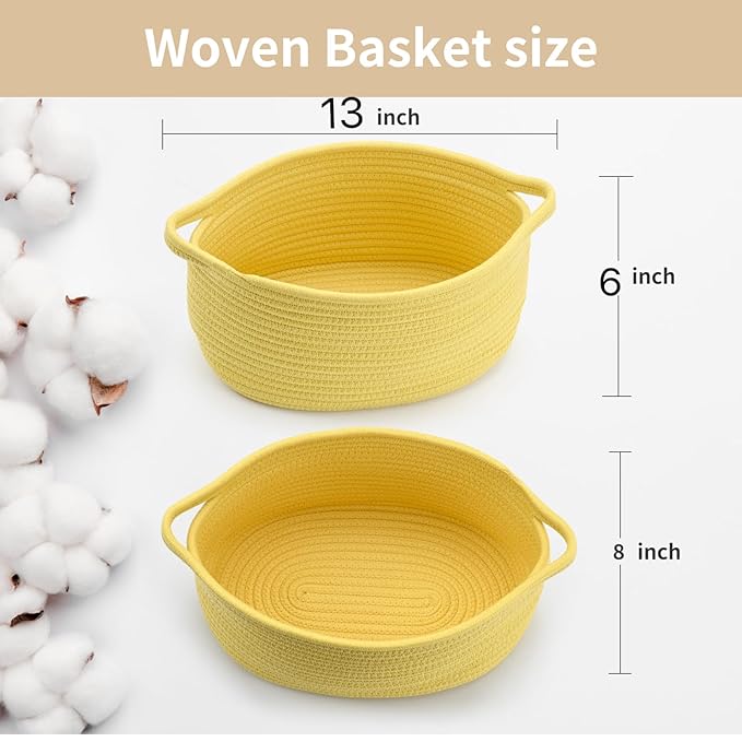 Happyiren Yellow Woven Storage Basket with Handle – Versatile DIY Gift Basket for Valentine's Day, Baby Shower, Burr, Fundraisers – Decorative Organizer for Baby Toys, Pets & Home Storage