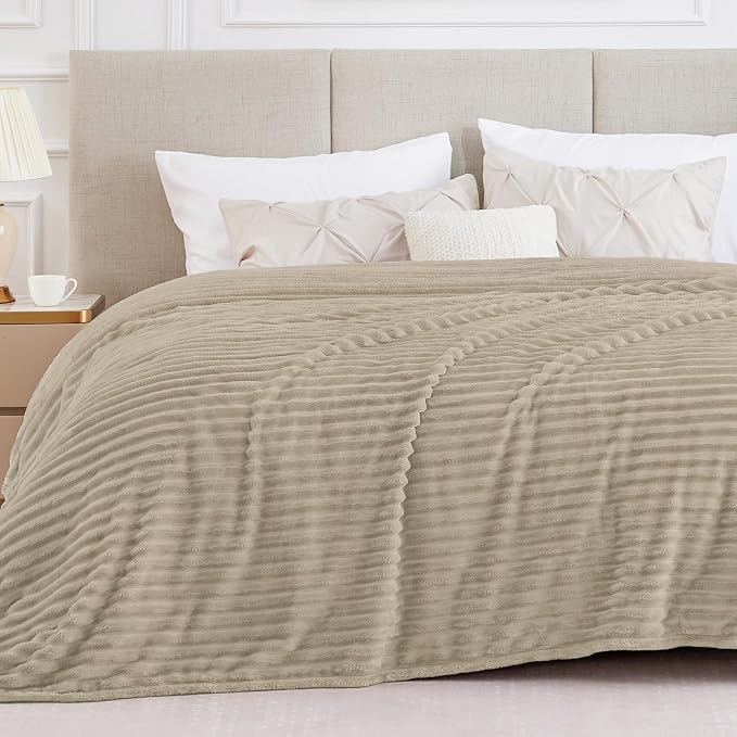 BEDELITE Blankets Queen Size for Bed, 300GSM Soft & Warm Fleece Blanket, Decorative and Giftable Striped Linen Blankets for Women, Men, 90"x90"