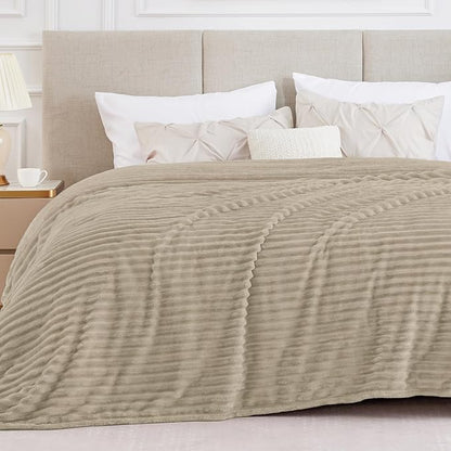 BEDELITE Blankets Queen Size for Bed, 300GSM Soft & Warm Fleece Blanket, Decorative and Giftable Striped Linen Blankets for Women, Men, 90"x90"