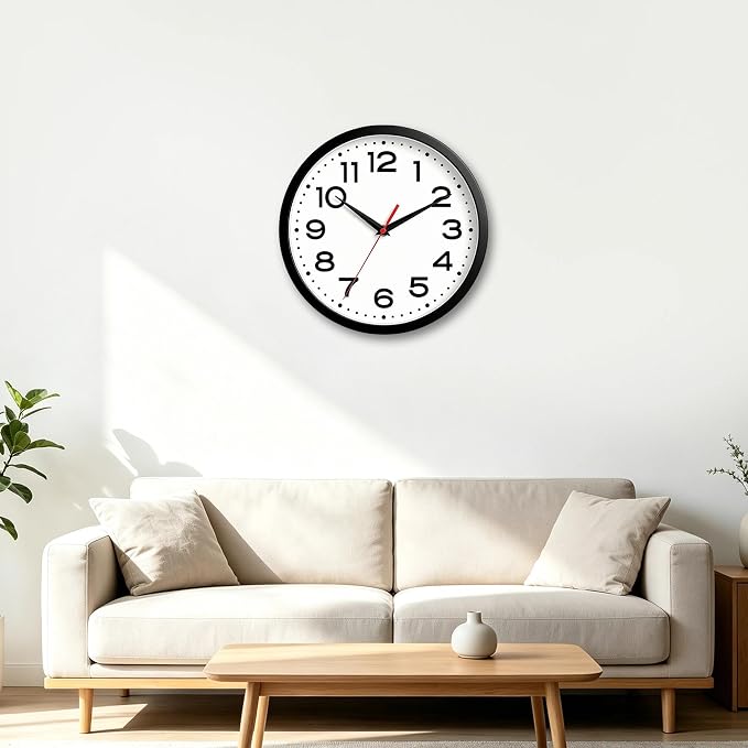 Roymnie Wall Clock Silent Non-Ticking Modern Clock Battery Operated 12 Inch Classic Analog Decorative for Classroom, Living Room, Office, Bedroom, School, Hotel (Black)