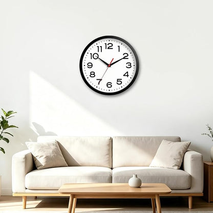 Roymnie Wall Clock Silent Non-Ticking Modern Clock Battery Operated 12 Inch Classic Analog Decorative for Classroom, Living Room, Office, Bedroom, School, Hotel (Black)