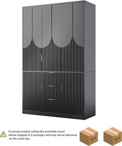 71" Wardrobe Armoire Wooden Closet with 3 Doors 3 Drawer and 2 Cabinet, Bedroom Armoire with Hanging Rod Shelf, Modern Wooden Bedroom Armoire Freestanding Wood Closet Storage Cabinet