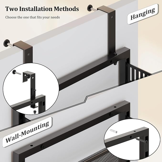 Over the Door Pantry Organizer, 8-Tier Over the Door Spice Rack with Adjustable Baskets, Wall-Mounted or Hanging Shelves for Kitchen, Laundry Room, Bathroom(Black, 15.35"W x 5.2"D x 72.6"H)