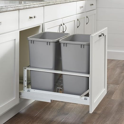 Rev-A-Shelf 2-Pack 35 Quart Polymer Replacement Trash Bin, Recycle Waste Garbage Container for Kitchen Cabinet Pullouts, Silver, RV-35-17-2 - Large Plastic Bins for Home and Office