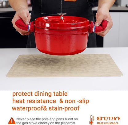 Vinyl Placemats Set of 8 Heat Resistant Easy Clean Non-Slip Place Mats for Dining Table Faux Leather Waterproof Stain Resistant Wipeable Washable PVC Table Mats(8, Beige)