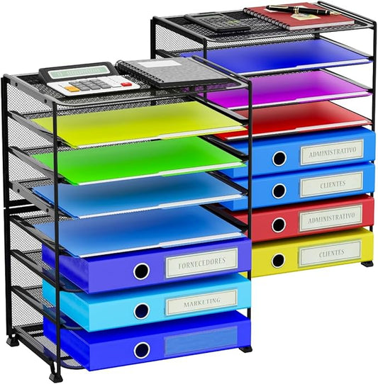 Simple Trending 2 Pack 8 Tier Letter Tray Paper - Mesh Desk File Organizer for Office School Desktop, Black
