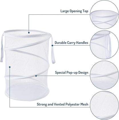 Seiritex Mesh Popup Laundry Hamper 115L Collapsible Laundry Basket Extra Large Capacity Foldable Clothing Storage Basket with Handles No Lid 26 H x 18 W x 18 L (White)