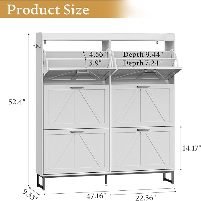 Shoe Cabinet Storage for Entryway, Shoe Storage Cabinet with 6 Flip Drawers, Freestanding Narrow Shoe Rack Organizer with Metal Legs for Foyer, Hallway, White
