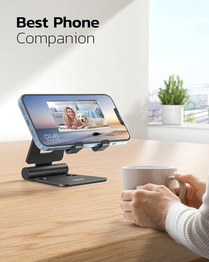 Nulaxy 2 Pack Dual Folding Cell Phone Stand, Fully Adjustable Foldable Desktop Phone Holder Cradle Dock Compatible with Phone 16 15 14 13 12 Pro Xs Xs Max Xr, All Phones, Black&Gold