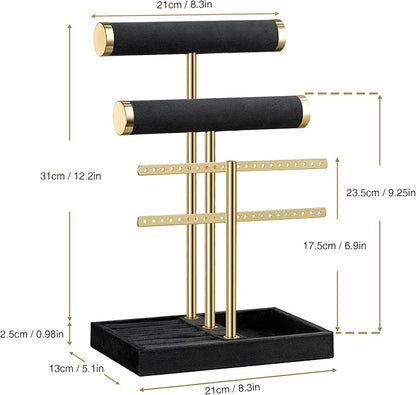 3 Tier Bracelet Holder Display - Detachable T Bar Black Velvet Bracelet Holder, Jewelry Holder Organizer for Bracelet, Necklace, Earrings, Rings