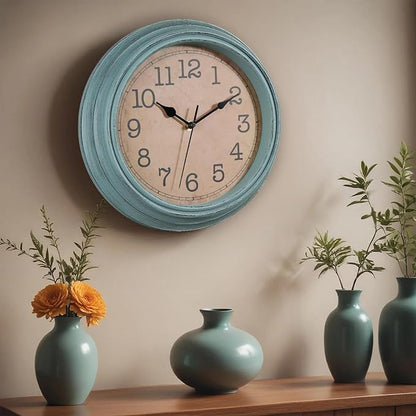 12 Inch Wall Clock, Silent Non-Ticking Decorative Battery Operated Easy to Read for Kitchen Living Room, Bathroom, Bedroom, Office