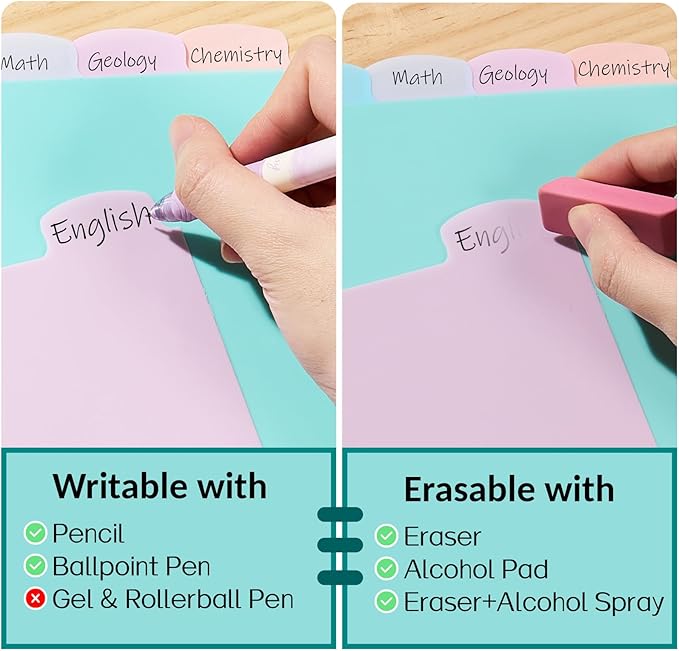 Sooez 8 Tabs Long-Lasting Plastic Write & Erase Large Tabs Dividers for 3 Ring Binder, Aesthetic Cute Pastels Binder Dividers for Student, Teacher, Office, Home Organizers, 1 Set, Pastels Color