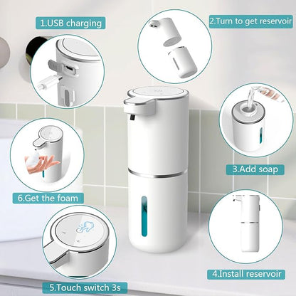 Automatic Soap Dispenser – Touchless Foaming Soap Dispenser 400ml USB Rechargeable Dispenser Electric Wall Mounted 4levels Adjustable Foam Dish Soap Pump for Bathroom Kitchen