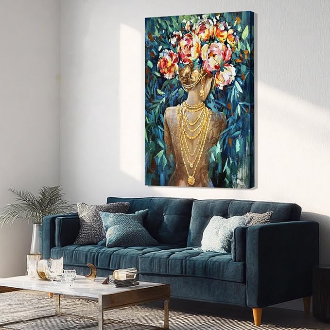 Blue Modern Wall Art, Colorful Flower Wall Decor, Posters for Room, Framed Wall Art for Living Room, Office, and Dining Room, 24" x 36"