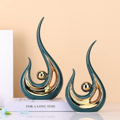 LCCCK Teal Gold Abstract Figurine Statues for Home Decor – Modern Ceramic Sculpture Accent, Decorative Statues for Living Room, Shelf, TV Stand, Office or Coffee Table Centerpiece Art Decoration