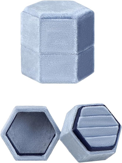 Velvet 3 Slots Jewelry Ring Box Engagement Wedding Box Keepsake Box Bridal Photo Ring Triple Slots Hexagon