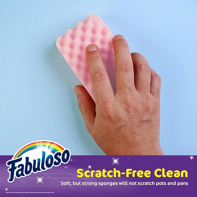 Fabuloso Scratch-Free Kitchen Dish Sponges, Rainbow Cellulose Scrubber Sponge with Scouring Pad for Dishes, Pots, Pans, Counters and Sinks, Tough on Messes, 4.25 x 2.75 x 1.25 in, 12 Count