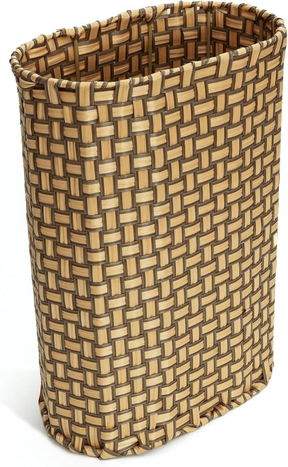 HAMOTOPI Umbrella Holder Entryway Umbrella Stand Indoor Entryway 6.7x17.3 Wicker Umbrella Bucket Basket Narrow Tall Umbrella Storage Bin Woven Faux Rattan Cane Holder Stands (Brown & Natural)