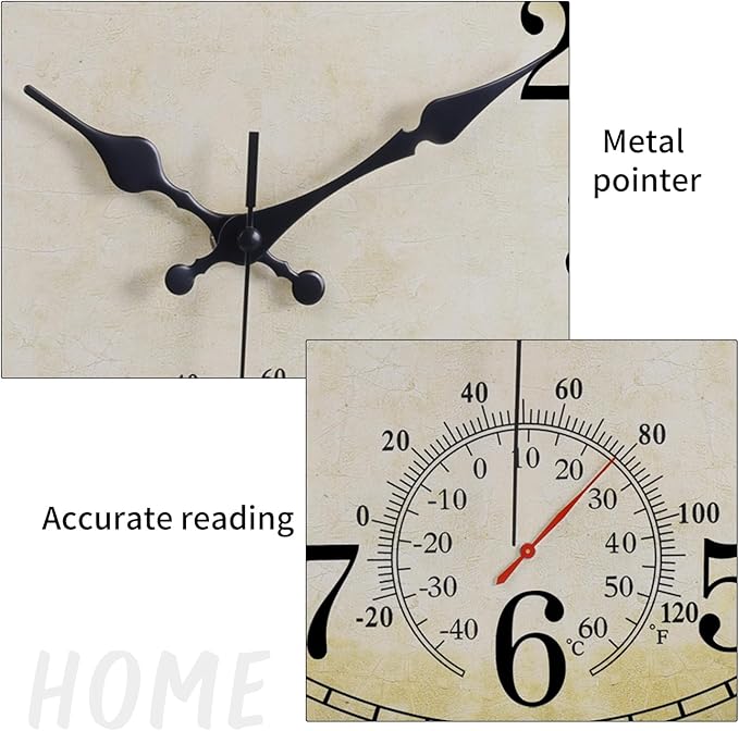 16 Inch Large Outdoor Clock, Waterproof Wall Clock with Thermometer, Battery Operated Silent Non-Ticking Vintage Wall Clock Quartz Round Clock Home Decor,Black Bronze