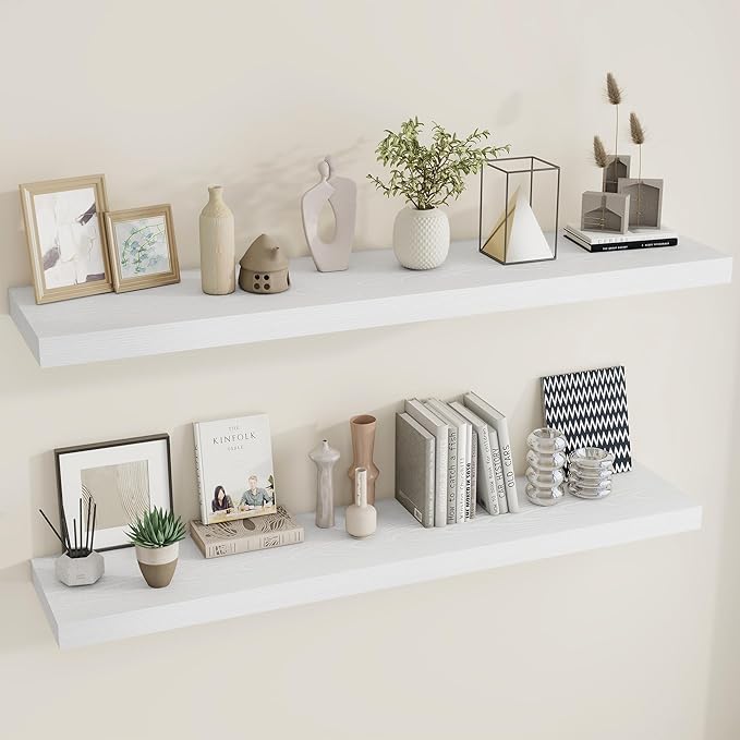 Dreamland 55 Inches Floating Shelves for Wall, 9.8" Deep Long Floating Shelves Set of 2, Large Display & Storage Shelf, Wall Shelf for Bathroom Bedroom Living Room Kitchen Office, White