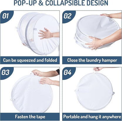 Seiritex Mesh Popup Laundry Hamper 115L Collapsible Laundry Basket Extra Large Capacity Foldable Clothing Storage Basket with Handles No Lid 26 H x 18 W x 18 L (White)