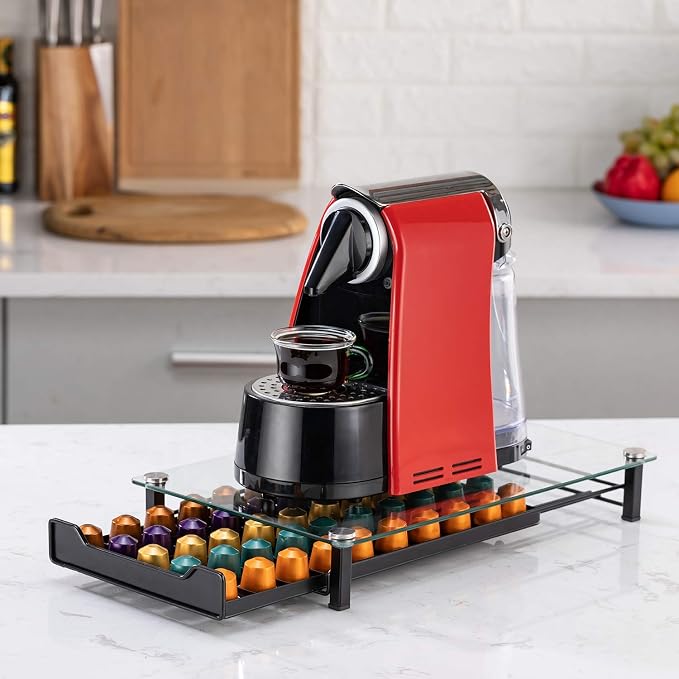 Coffee Pod Storage Holder Capsules Originaline Drawer Organizer, Crystal Tempered Glass (50 pods)