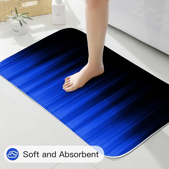 4 Pcs Royal Blue and Black Gradient Shower Curtain Set with Rugs and Toilet Lid Cover, Modern Simple Waterproof Fabric Bathroom Set, Ombre Stripe Gothic Abstract Bathroom Decor Set Accessories
