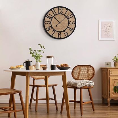 Maxstar Wall Clock for Living Room,Silent Rustic Farmhouse with Arabic Numeral, Battery Operated Wall Clocks Decorative for Bedroom Office Home Decor 16inch Black
