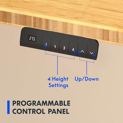 FLEXISPOT E3 Bamboo Dual Motor Electric Standing Desk 48 x 24 Sit Stand Up Desk, Holds 220 lbs, Adjustable Height w/ Memory Presets, Solid Bamboo Desktop & Black Frame, Ships in 2 Boxes
