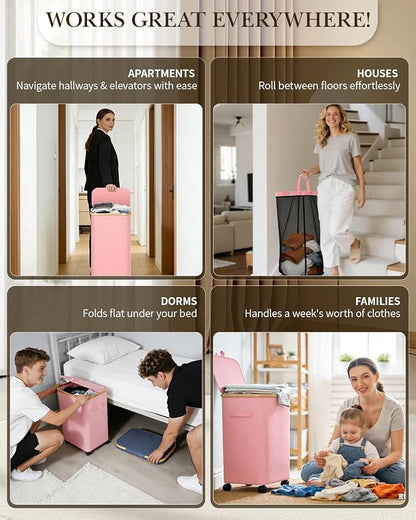 Laundry Hamper with Wheels, 110L Large Clothes Hamper with Removable Inner Bag, Collapsible Dirty Clothes Basket for Dorm, Rolling Dirty Clothes Basket for, Bedroom, Bathroom, Laundry Room