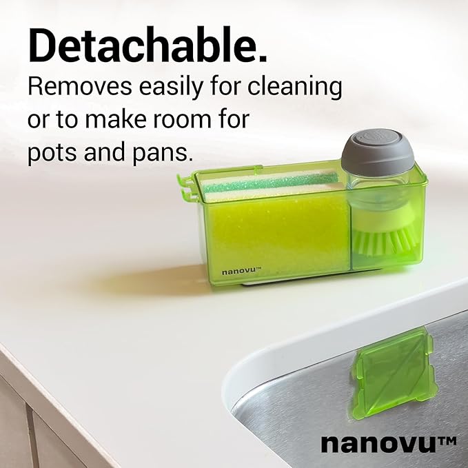 Nanohold Kitchen Sink Caddy for Flat Surfaces - Strong Hold Easy Install Kitchen Sink Organizer with Drainage Holes - Soap Sponge, Dishwashing Tools and Dish Brush Holder - Home Accessories by Nanovu