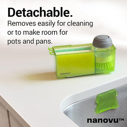 Nanohold Kitchen Sink Caddy for Flat Surfaces - Strong Hold Easy Install Kitchen Sink Organizer with Drainage Holes - Soap Sponge, Dishwashing Tools and Dish Brush Holder - Home Accessories by Nanovu