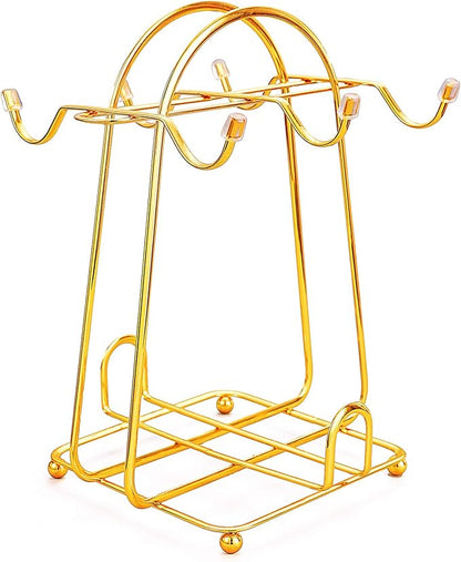 CHENP.HMC Home Storage Mug Hooks Stainless Steel Wire Rack Display Stand Service for Tea Cups,Bracket,Gold Metal Stand for Coffee Cups and Saucers.…