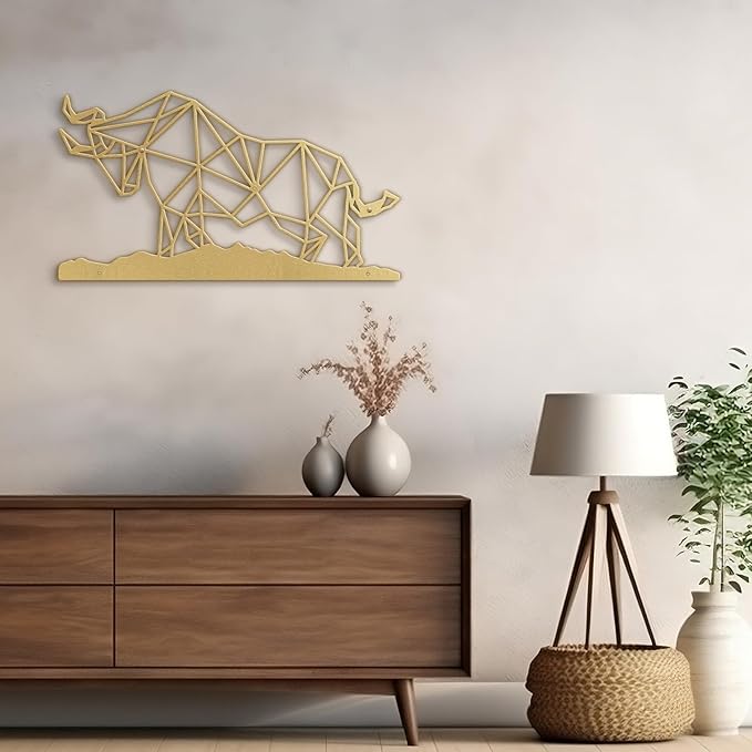 SIGNLEADER Metal Wall Art Decor Rhino Warrior Fighting Modern Abstract Wall Sculpture Hangings Home Decoration for Living Room, Bedroom, Bathroom, Kitchen, Outdoor - 18" Gold