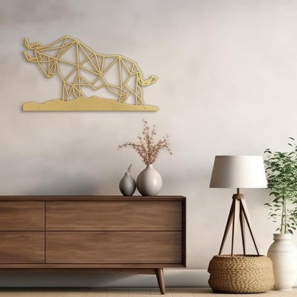 SIGNLEADER Metal Wall Art Decor Rhino Warrior Fighting Modern Abstract Wall Sculpture Hangings Home Decoration for Living Room, Bedroom, Bathroom, Kitchen, Outdoor - 24" Gold