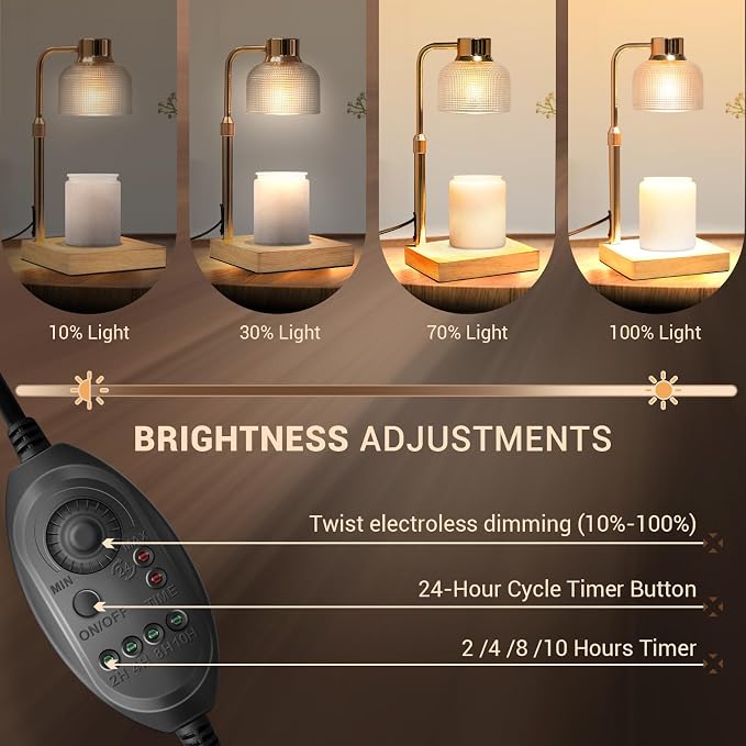 KLL Candle Warmer Lamp with Timer: Birthday Gifts for Women Mom Her - House Warming Gifts New Home, Room Decor - Dimmable Wax Melt Warmer for Jar Candles with 2 Bulbs