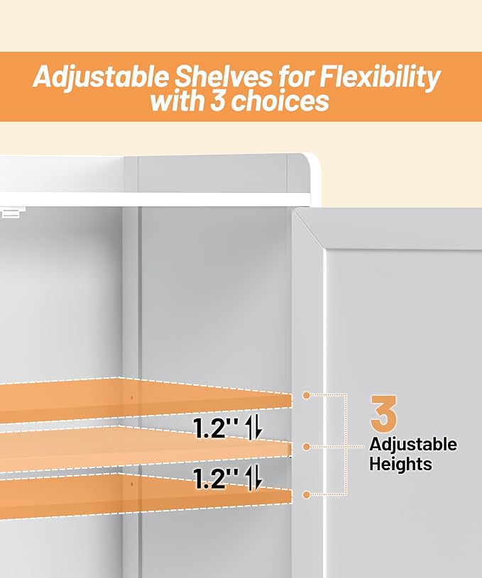 Akxomel Tall Bathroom Storage Cabinet, Bathroom Floor Cabinet with 6 Barn Doors, 11.6''D x 22.6''W x 60.2''H, Adjustable Shelves, Linen Pantry Cabinet, for Kitchen Living Room, Entryway, White