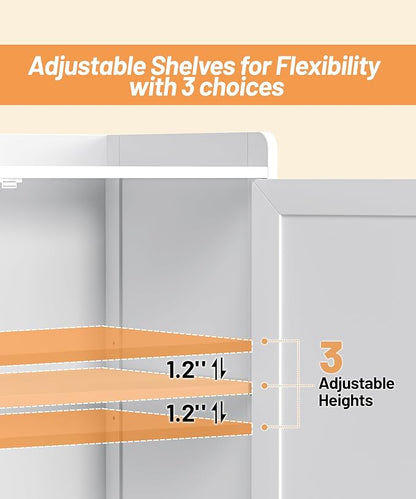 Akxomel Tall Bathroom Storage Cabinet, Bathroom Floor Cabinet with 6 Barn Doors, 11.6''D x 22.6''W x 60.2''H, Adjustable Shelves, Linen Pantry Cabinet, for Kitchen Living Room, Entryway, White