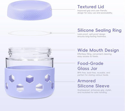 Gemice 6-Pack 10oz Glass Mason Jars with Silicone Sleeves, Airtight BPA-Free Overnight Oats Containers with Lids, Dishwasher Safe Leak-Proof Meal Prep Jars for Chia Pudding, Yogurt, Snacks