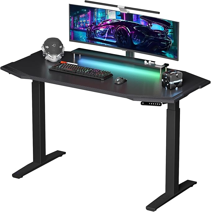 Dual Motors Electric Standing Desk with Thickened StandardMount Frame & 55"x28" Carbon Fiber One-Piece Seamless Desktop, 4 Memory Settings+Quick Assembly,Black
