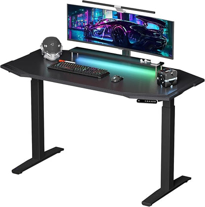 Dual Motors Electric Standing Desk with Thickened StandardMount Frame & 55"x28" Carbon Fiber One-Piece Seamless Desktop, 4 Memory Settings+Quick Assembly,Black