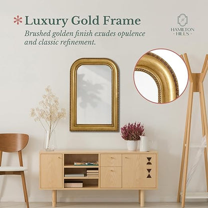 Hamilton Hills 20" x 30" Classic Gold Framed Rich Framed Top Round Corner Mirror - Thick Arched Top Rich Wall Mirror - Vanity for Bathroom Decor, Bedroom, Living Room - Hangs Horizontal or Vertical