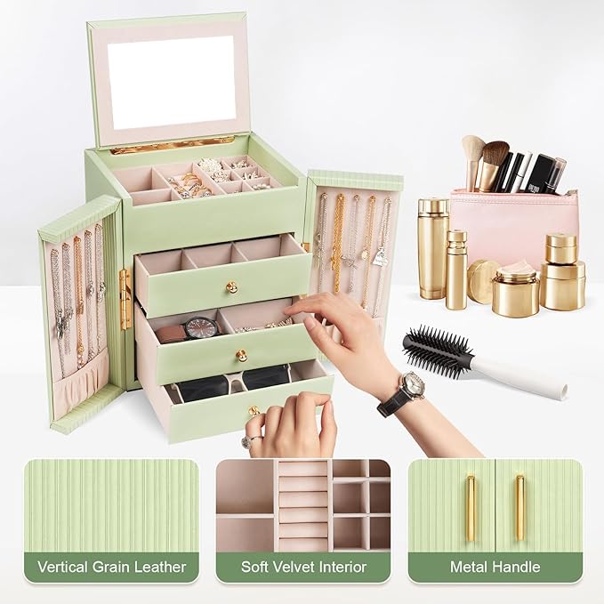 Dajasan Large Jewelry Boxes for Women, Jewelry Holder Organizer Box, Jewelry Storage Organizer, Jewelry Gift Box for Christmas, Valentine's Day, Birthday, Mother's Day (Avocado Green)