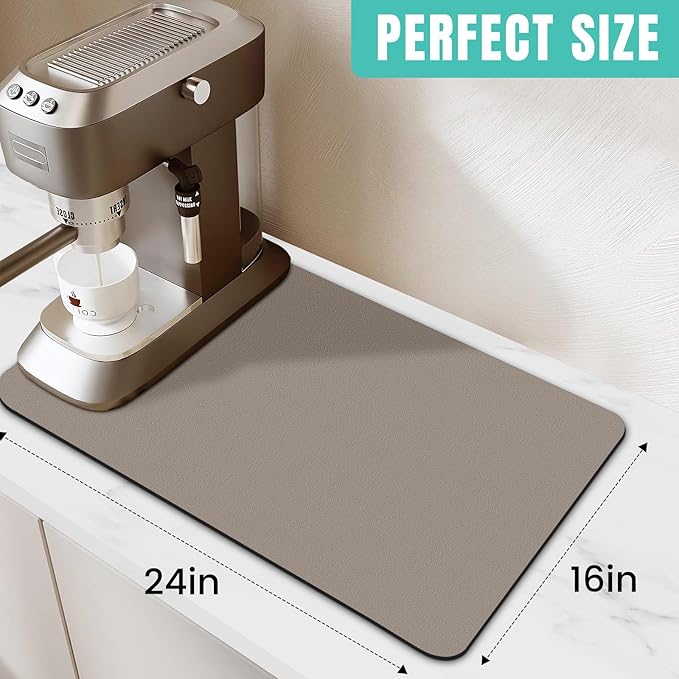 WISELIFE Coffee Mat Super Absorbent Dish Drying Mat Coffee Bar Accessories Match with Machine Large Drying Mats for Kitchen Counter 12" W x 19" L, Khaki