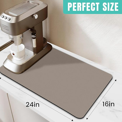 WISELIFE Coffee Mat Super Absorbent Dish Drying Mat Coffee Bar Accessories Match with Machine Large Drying Mats for Kitchen Counter 12" W x 19" L, Khaki