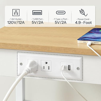 HOOBRO Side Table with Charging Station and USB Ports, Small End Table for Small Space, 3-Tier Nightstand with Adjustable Shelf, for Living Room, Bedroom and Balcony, Natural and White WN112BZ01