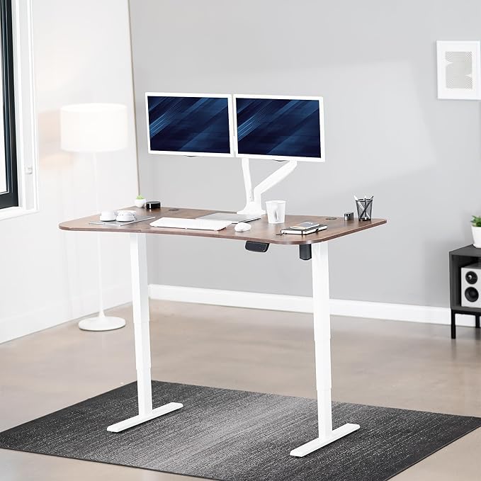VIVO Electric 63 x 32 in Rustic Standing Desk, Memory Height Adjustment, 176 lb Frame Support, 2E Series, Vintage Brown Top White Frame, DESK-KIT-2EWN